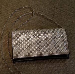 Black evening clutch with silver chain New